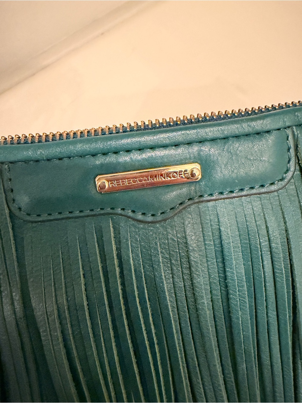 Rebecca Minkoff Green Leather Fringe Crossbody with Gold Hardware - Picture 3 of 6